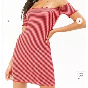 Ruffle hem red and white stripe mini dress